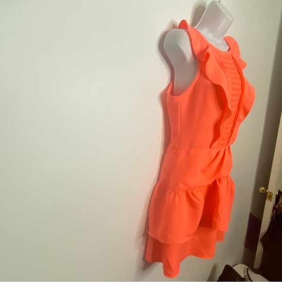 Maje Sleeveless Ruffle Trim Coral Mini Dress Size 2 - Picture 4 of 16